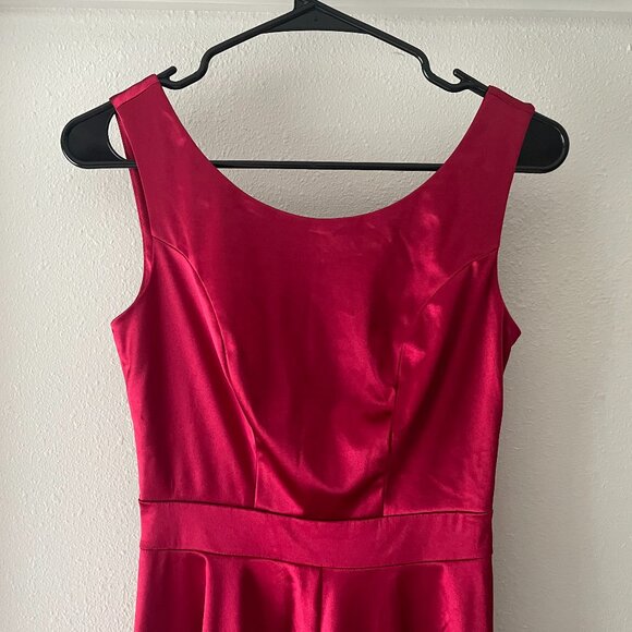NWOT Dark Red Satin Christmas Mini Dress w Bow - Picture 8 of 14